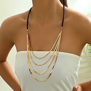 Multilayer Gold Plated Herringbone Flat Snake Necklace
